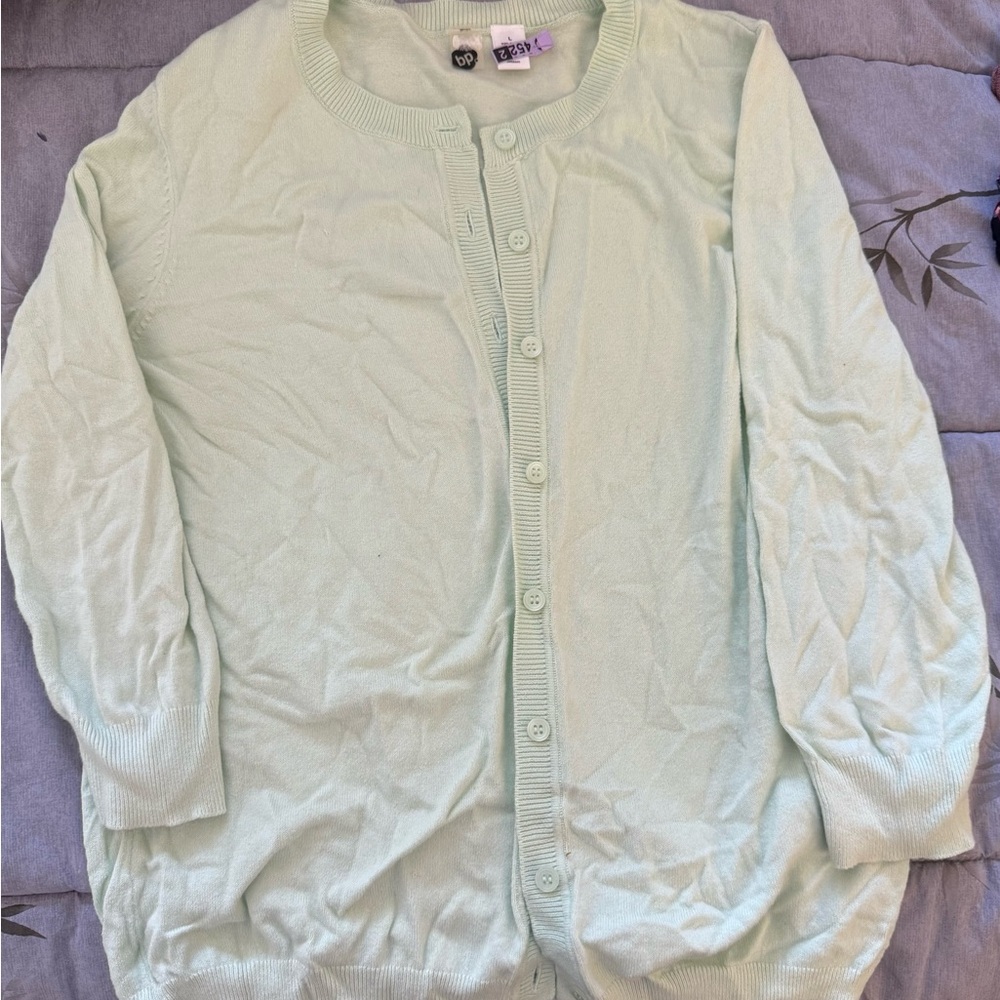 BP Green Cardigan Sweater with Textured Knit and Long Sleeves